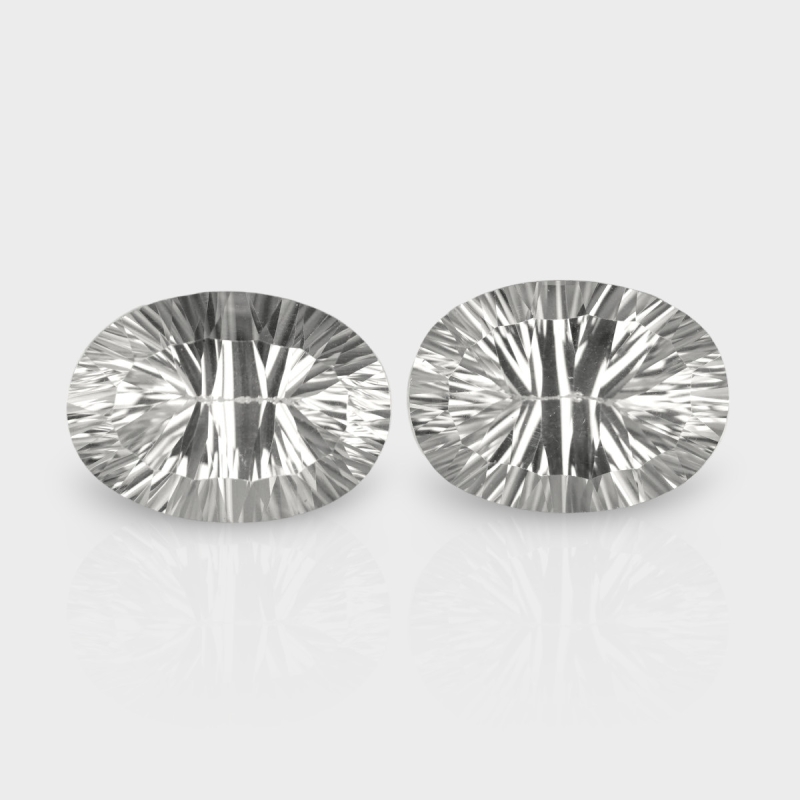 Crystal Quartz 18x13mm Concave Cut Oval AAA Matched Gemstones Pair - 181935