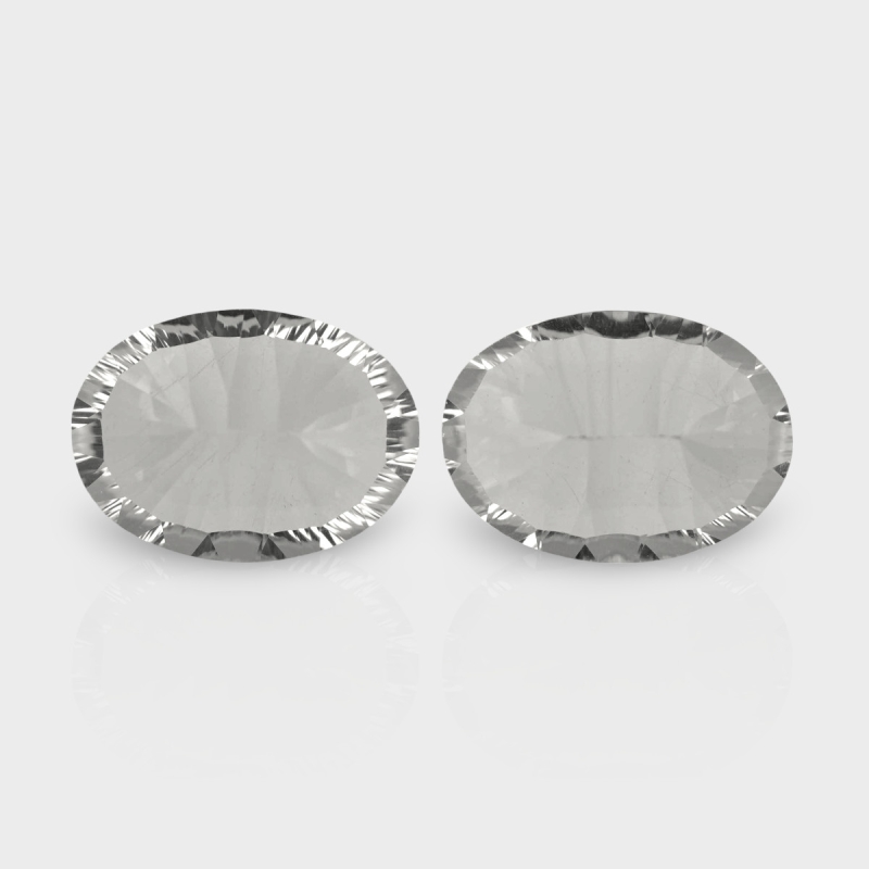 Crystal Quartz 18x13mm Concave Cut Oval AAA Matched Gemstones Pair - 181936