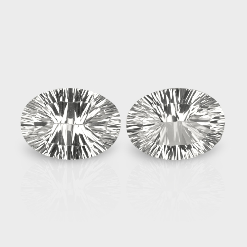 Crystal Quartz 18x13mm Concave Cut Oval AAA Matched Gemstones Pair - 181936
