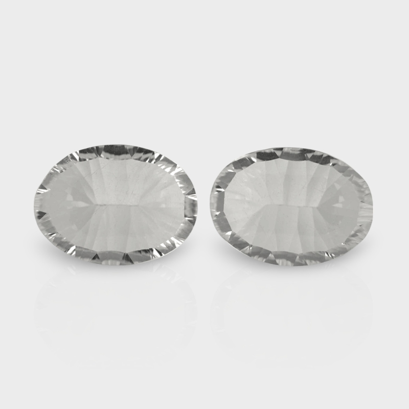 Crystal Quartz 18x13mm Concave Cut Oval AAA Matched Gemstones Pair - 181937