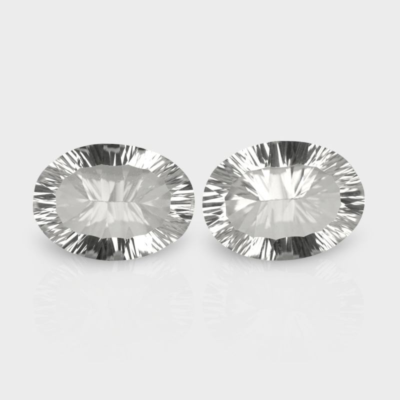 Crystal Quartz 18x13mm Concave Cut Oval AAA Matched Gemstones Pair - 181937
