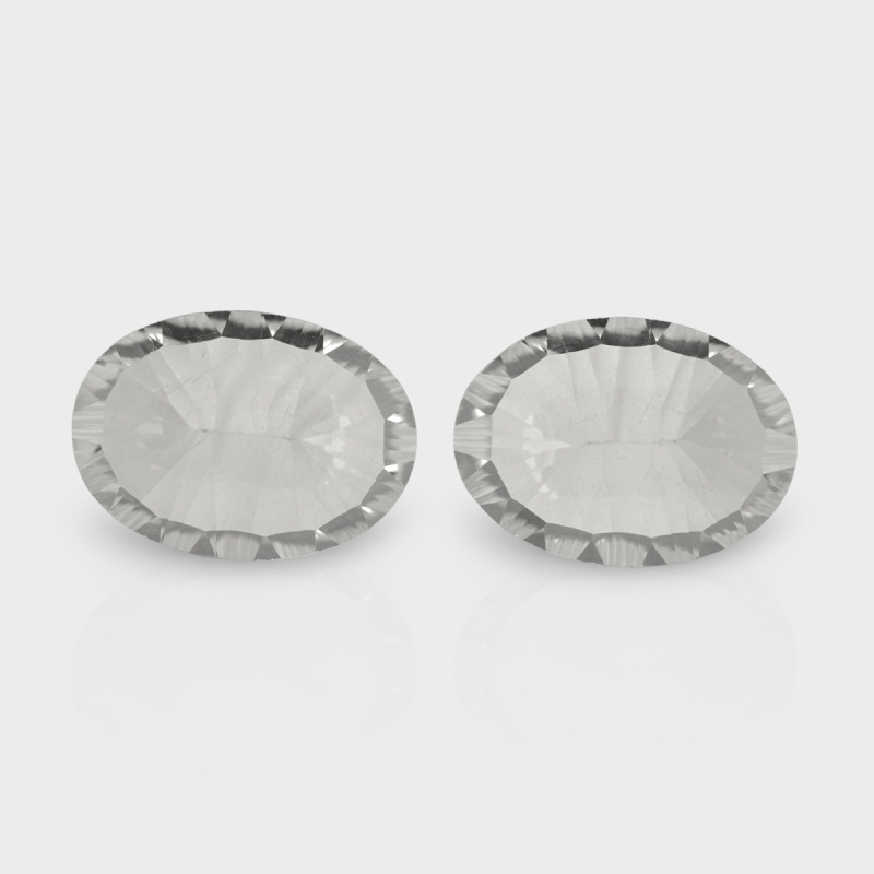 Crystal Quartz 18x13mm Concave Cut Oval AAA Matched Gemstones Pair - 181938