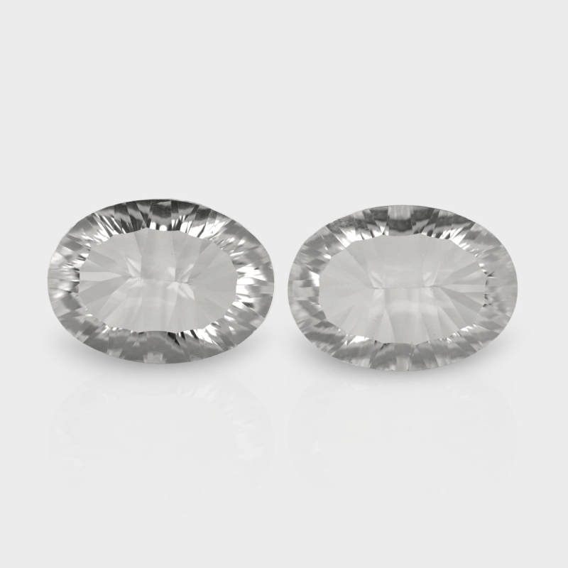 Crystal Quartz 18x13mm Concave Cut Oval AAA Matched Gemstones Pair - 181938