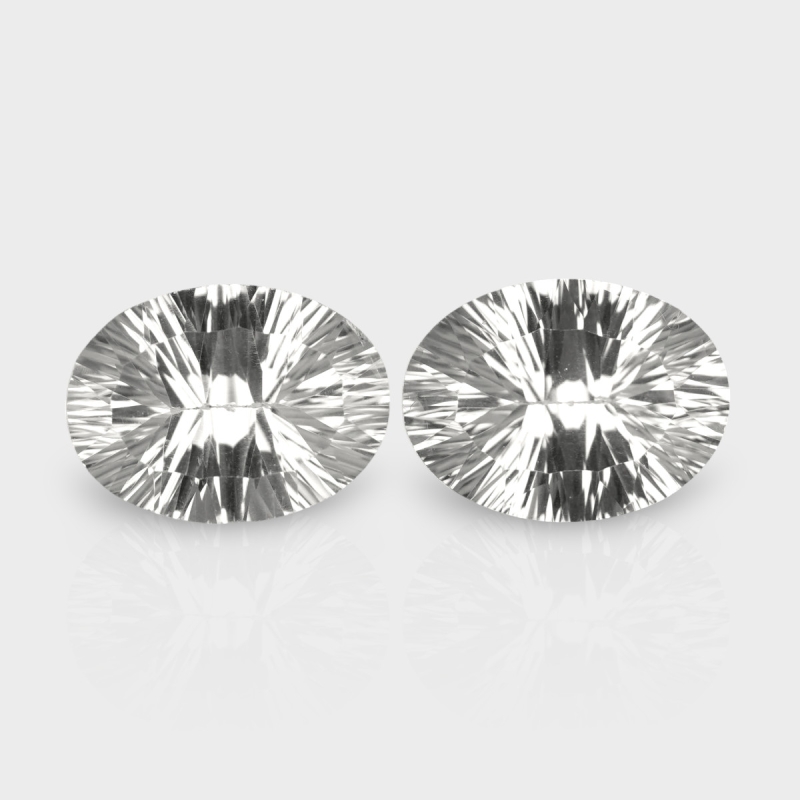 Crystal Quartz 16x12mm Concave Cut Oval AAA Matched Gemstones Pair - 181939