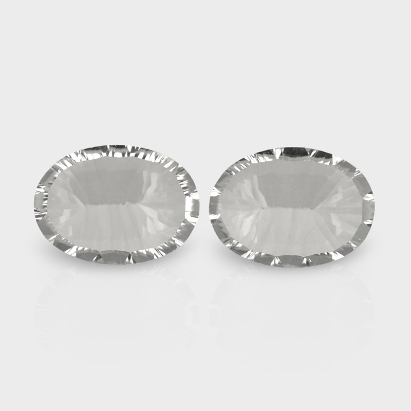 Crystal Quartz 18x13mm Concave Cut Oval AAA Matched Gemstones Pair - 181940