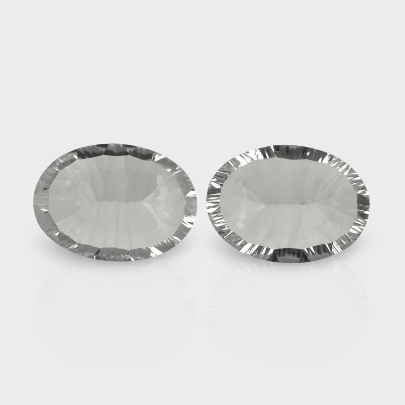 Crystal Quartz 18x13mm Concave Cut Oval AAA Matched Gemstones Pair - 181941