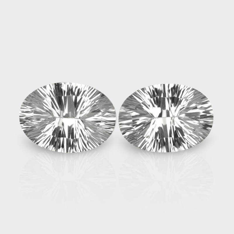 Crystal Quartz 18x13mm Concave Cut Oval AAA Matched Gemstones Pair - 181942