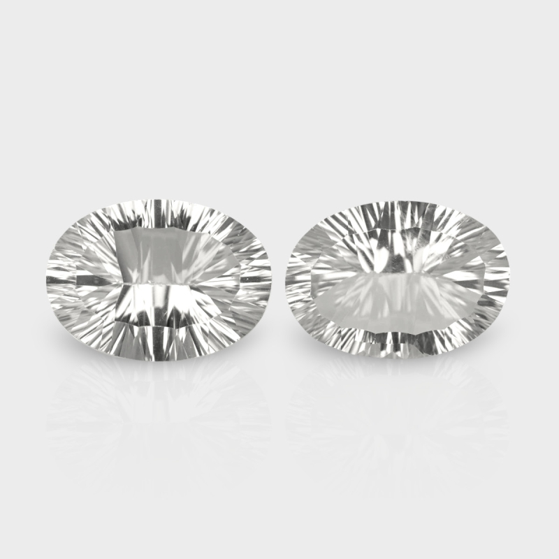 Crystal Quartz 18x13mm Concave Cut Oval AAA Matched Gemstones Pair - 181943