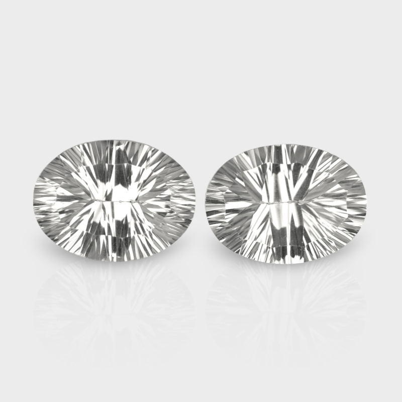 Crystal Quartz 16x12mm Concave Cut Oval AAA Matched Gemstones Pair - 181949
