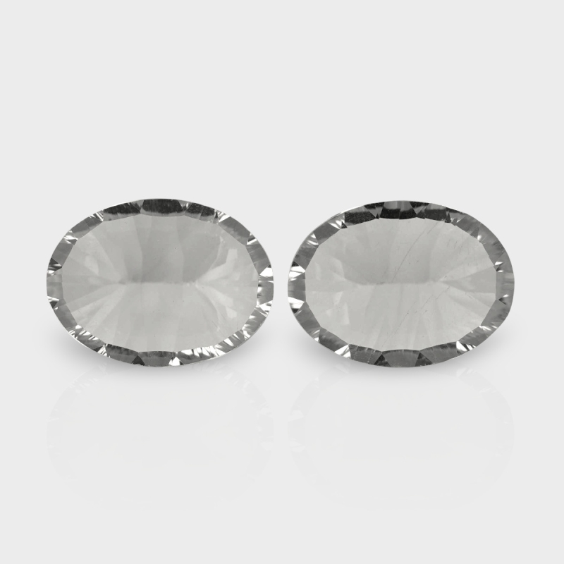 Crystal Quartz 16x12mm Concave Cut Oval AAA Matched Gemstones Pair - 181952