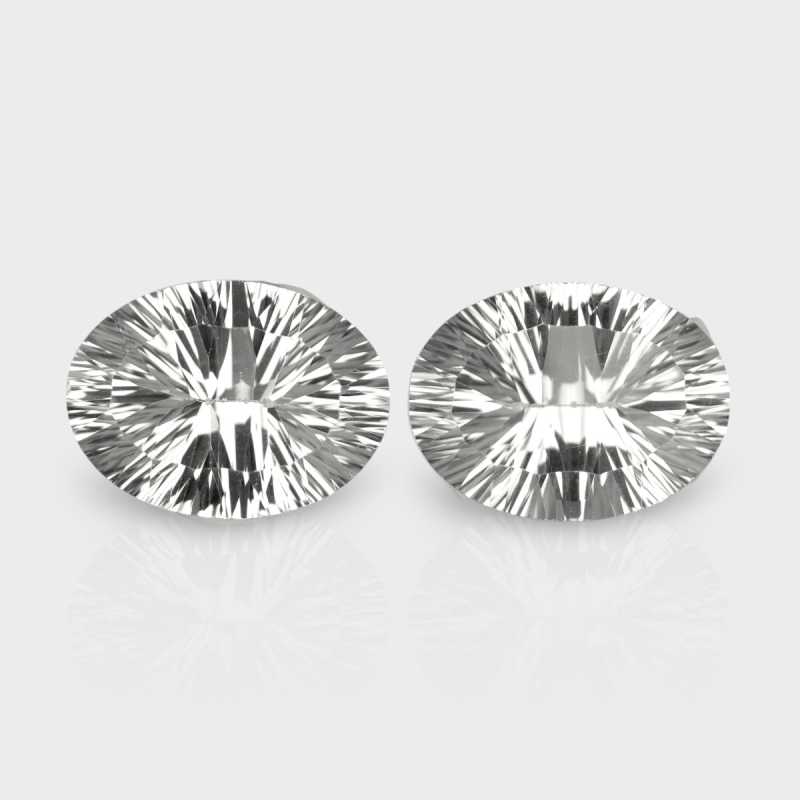 Crystal Quartz 16x12mm Concave Cut Oval AAA Matched Gemstones Pair - 181952