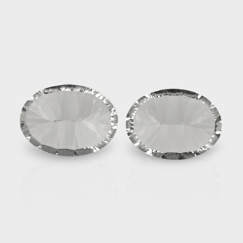 Crystal Quartz 16x12mm Concave Cut Oval AAA Matched Gemstones Pair - 181953
