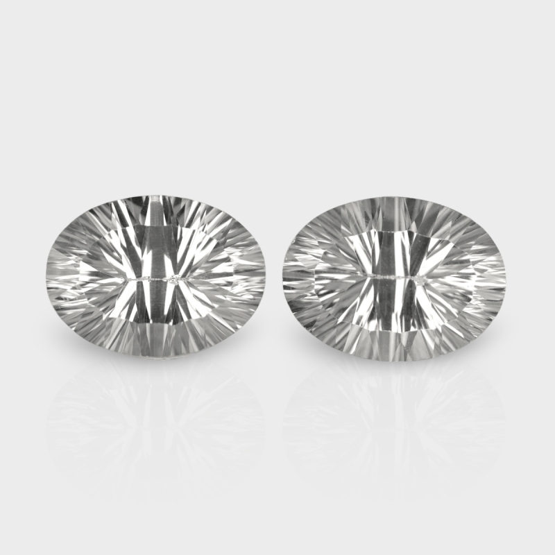 Crystal Quartz 16x12mm Concave Cut Oval AAA Matched Gemstones Pair - 181953