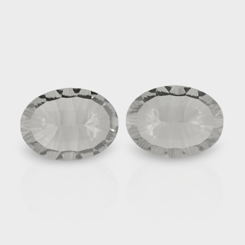 Crystal Quartz 16x12mm Concave Cut Oval AAA Matched Gemstones Pair - 181954