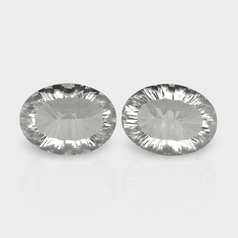 Crystal Quartz 16x12mm Concave Cut Oval AAA Matched Gemstones Pair - 181954