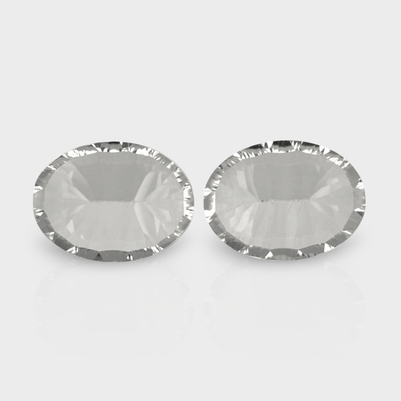 Crystal Quartz 16x12mm Concave Cut Oval AAA Matched Gemstones Pair - 181955