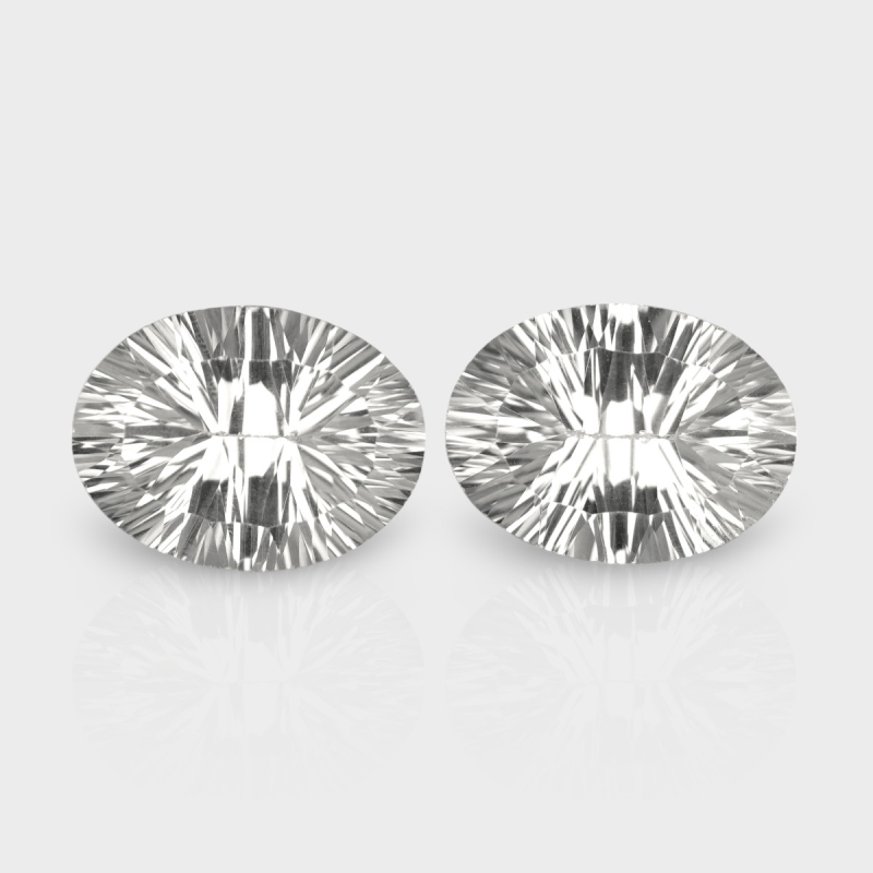 Crystal Quartz 16x12mm Concave Cut Oval AAA Matched Gemstones Pair - 181955