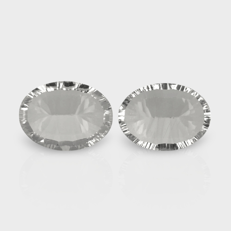 Crystal Quartz 16x12mm Concave Cut Oval AAA Matched Gemstones Pair - 181956