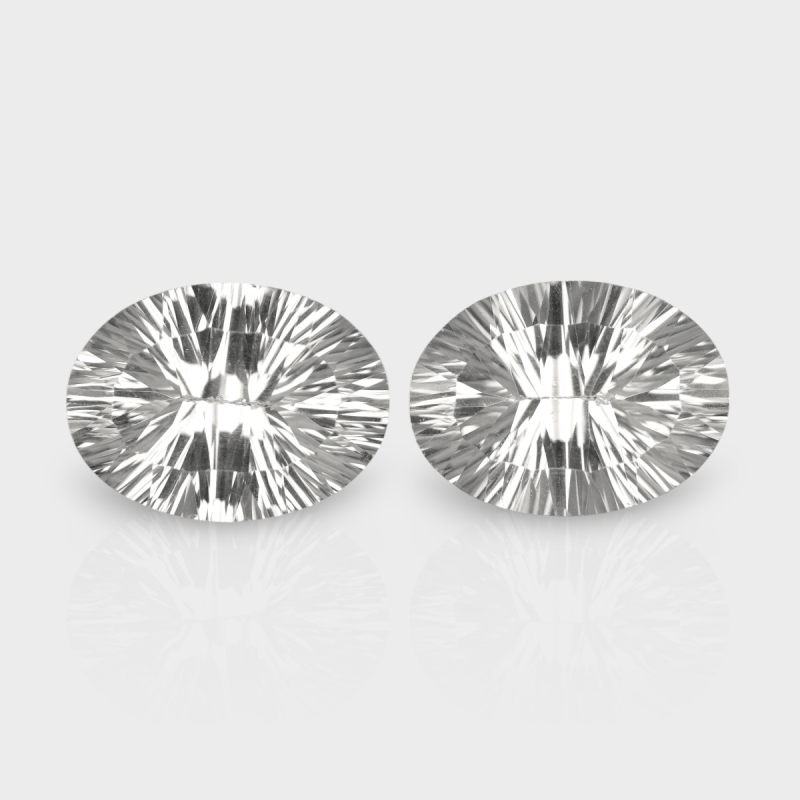 Crystal Quartz 16x12mm Concave Cut Oval AAA Matched Gemstones Pair - 181957