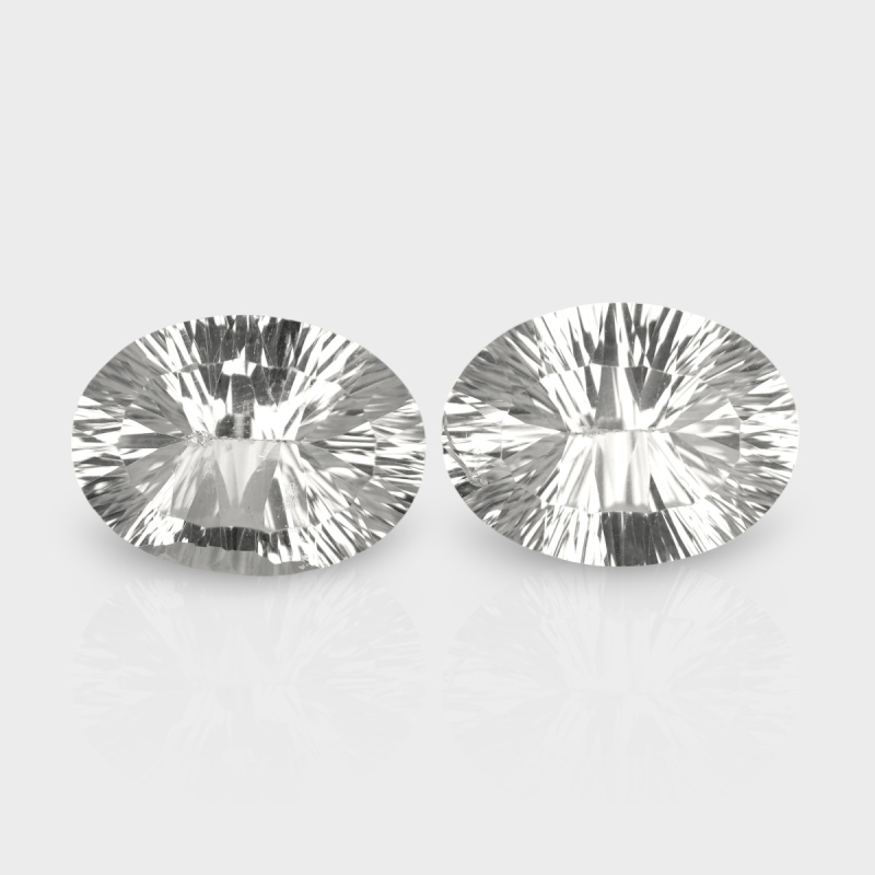Crystal Quartz 16x12mm Concave Cut Oval AAA Matched Gemstones Pair - 181976