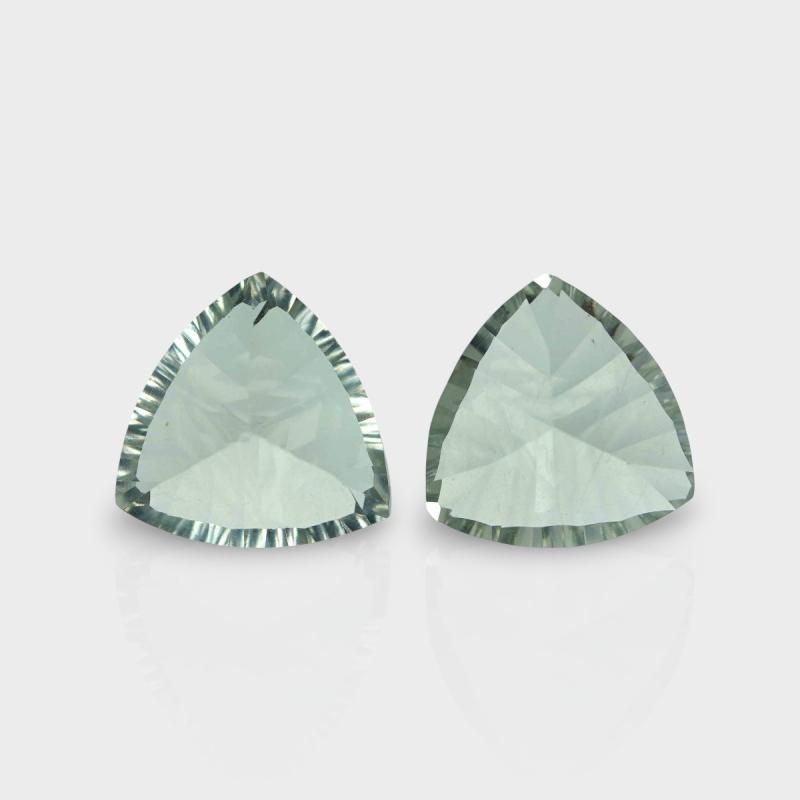Green Amethyst 14mm Concave Cut Trillion AAA Matched Gemstones Pair - 182031
