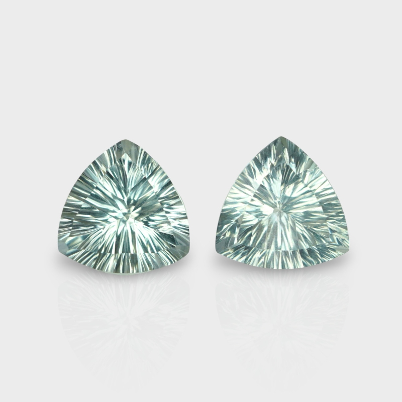 Green Amethyst 14mm Concave Cut Trillion AAA Matched Gemstones Pair - 182031
