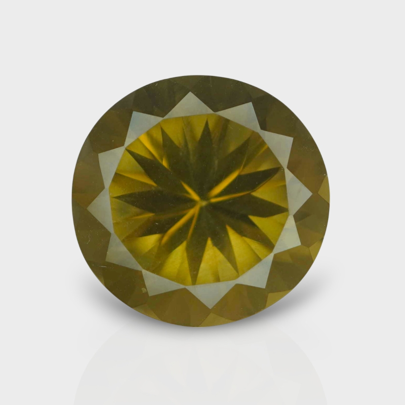 Olive Quartz 18.60mm Diamond Cut Round AAA Loose Gemstone - 182168