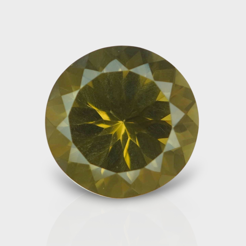 Olive Quartz 17.21mm Diamond Cut Round AAA Loose Gemstone - 182235