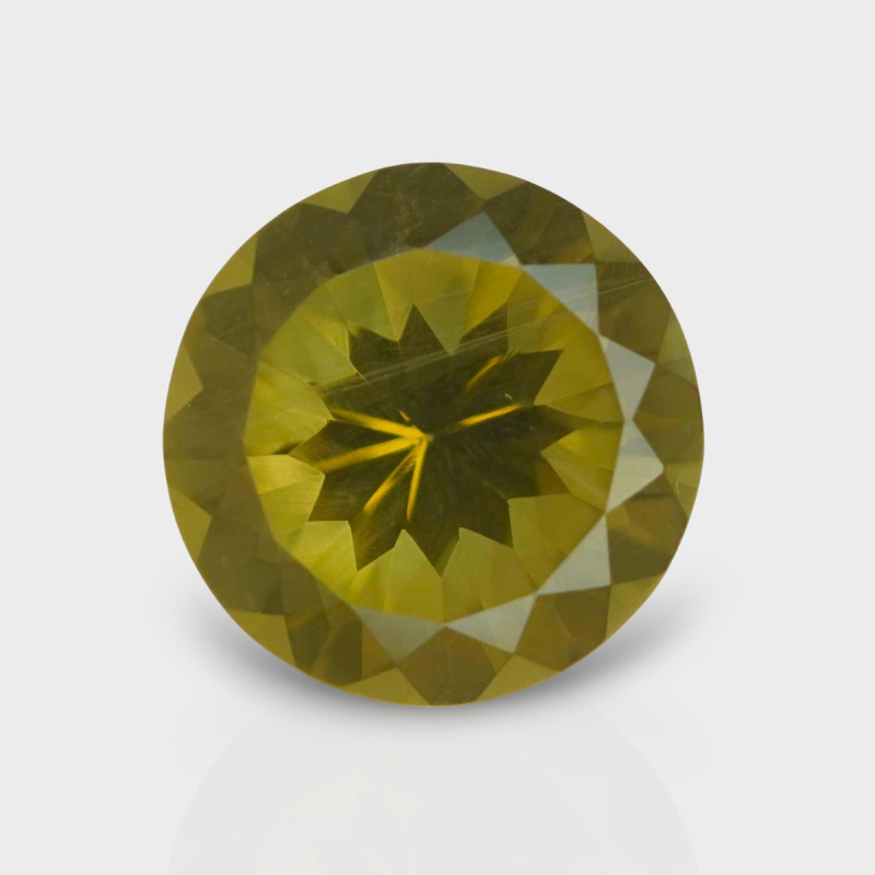 Olive Quartz 17.05mm Diamond Cut Round AAA Loose Gemstone - 182326
