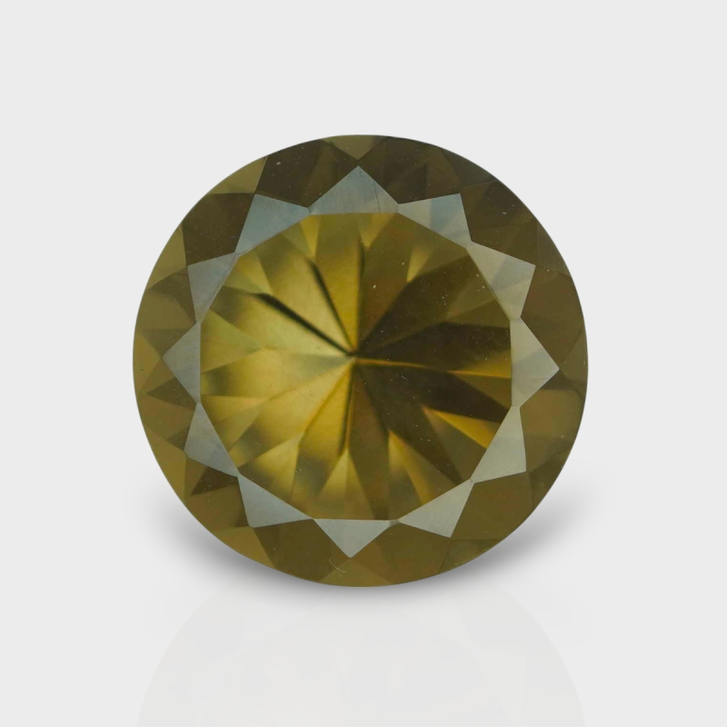 Olive Quartz 17.97mm Diamond Cut Round AAA Loose Gemstone - 182394