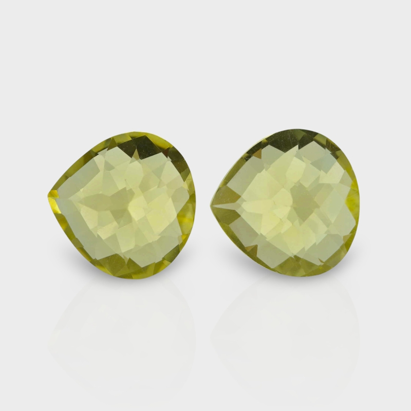 Lemon Quartz 15mm Checkerboard Heart AAA Matched Gemstones Pair - 181870