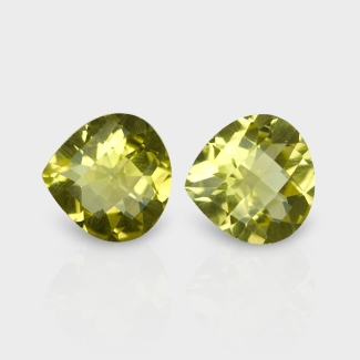 Lemon Quartz 15mm Checkerboard Heart AAA Matched Gemstones Pair - 181870