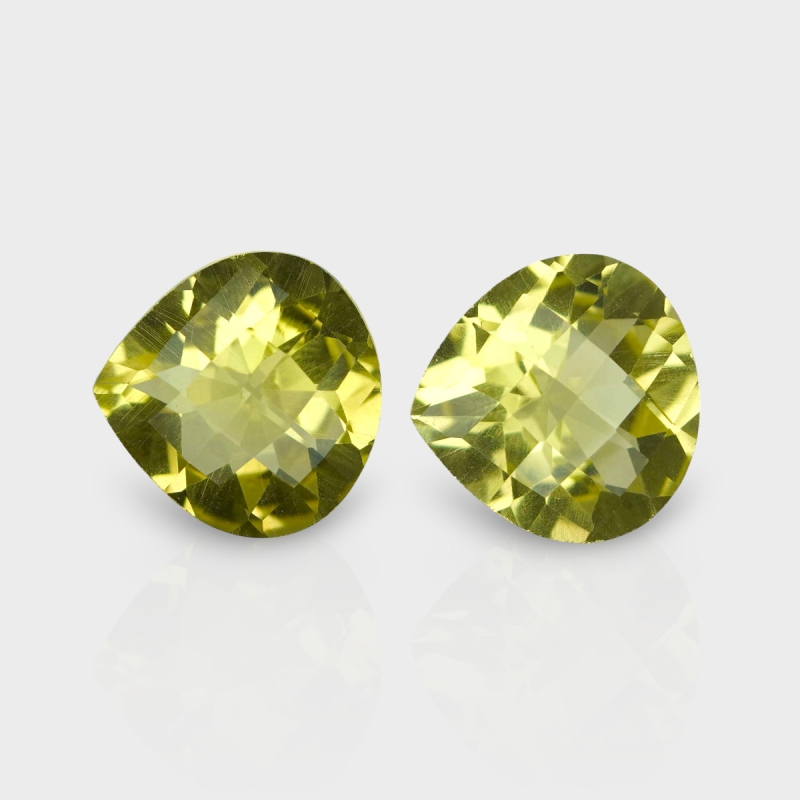 Lemon Quartz 15mm Checkerboard Heart AAA Matched Gemstones Pair - 181870