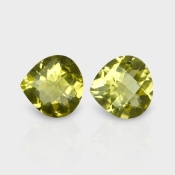 Lemon Quartz 15mm Checkerboard Heart AAA Matched Gemstones Pair - 181870