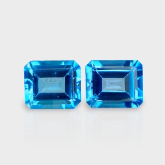 Swiss Blue Topaz 12x10mm Step Cut Octagon AAA Matched Gemstones Pair - 182347