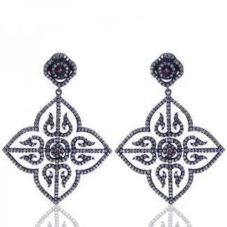 Ruby and Diamond White CZ 925 Sterling Silver Earrings