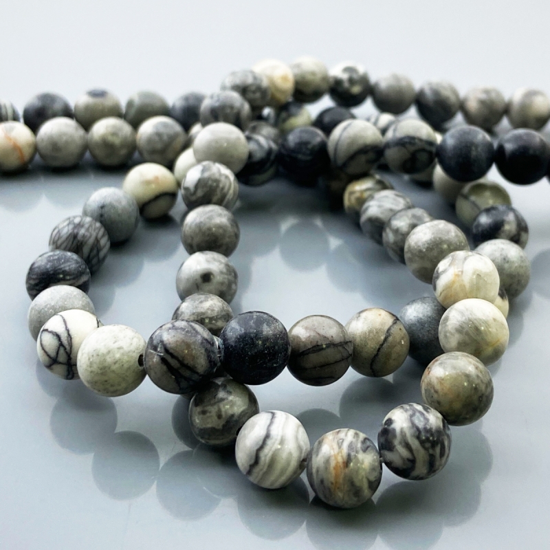 Grey Jasper 8mm Smooth Round AA Gemstone Beads Lot - 182521