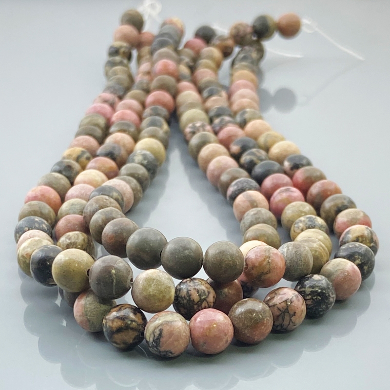 Rhodonite 8mm Smooth Round AA Gemstone Beads Lot - 182523