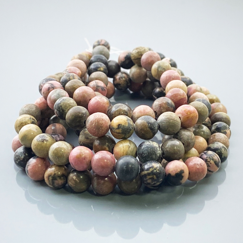 Rhodonite 8mm Smooth Round AA Gemstone Beads Lot - 182523