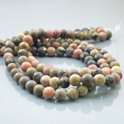 Rhodonite 8mm Smooth Round AA Gemstone Beads Lot - 182523