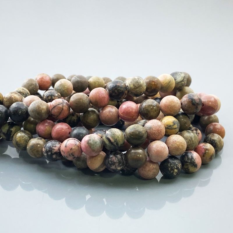 Rhodonite 8mm Smooth Round AA Gemstone Beads Lot - 182523