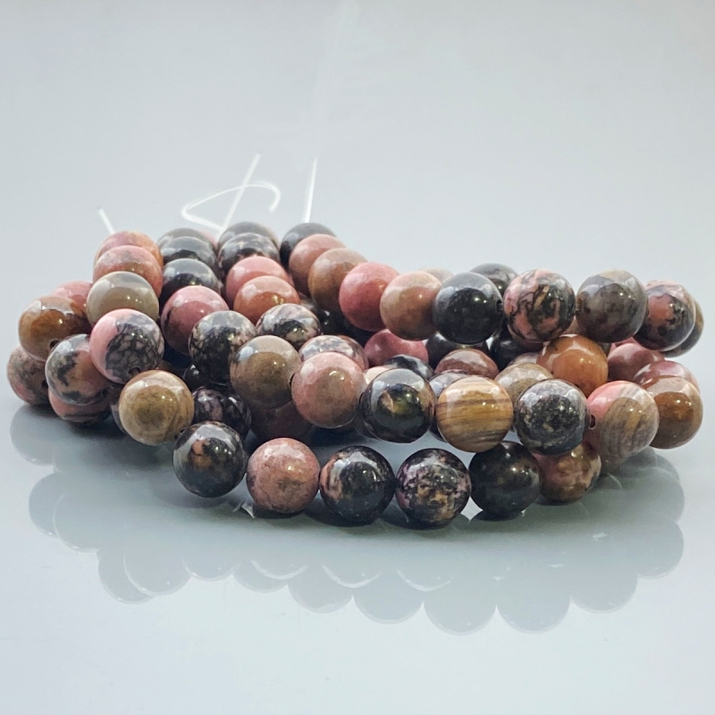 Rhodonite 8mm Smooth Round AA Gemstone Beads Lot - 182530