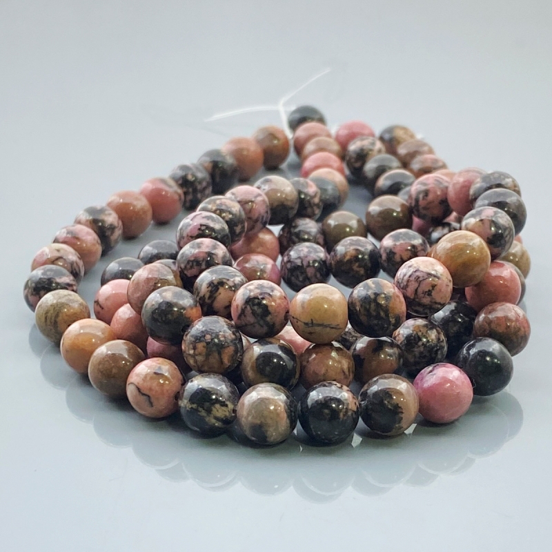 Rhodonite 8mm Smooth Round AA Gemstone Beads Lot - 182530