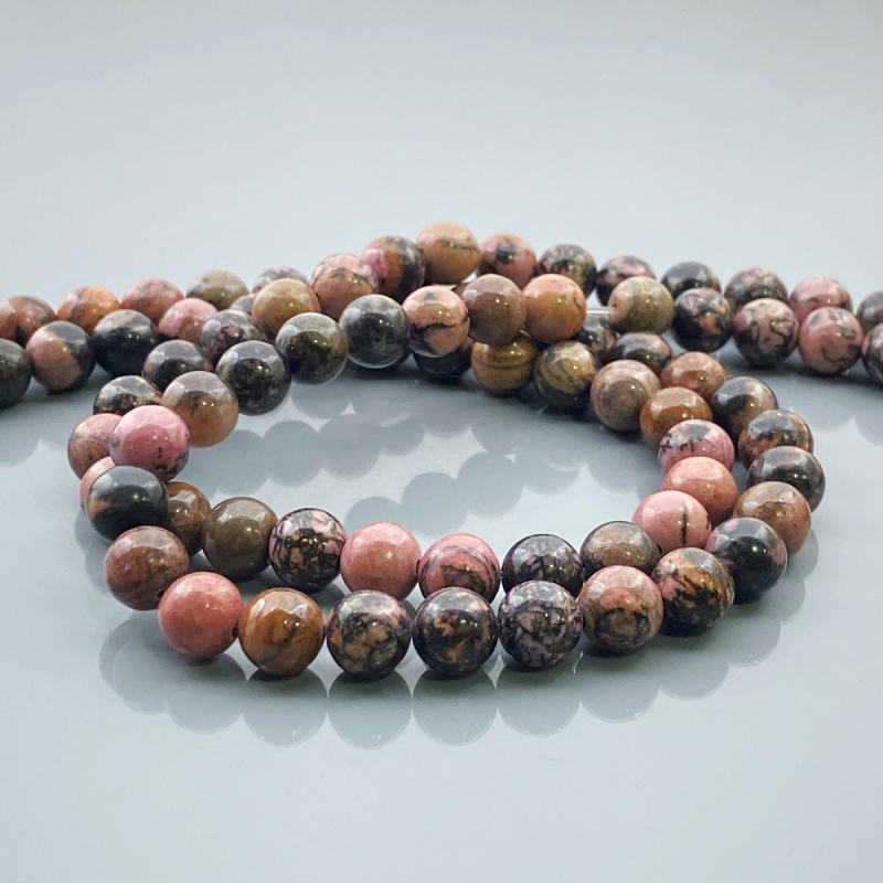 Rhodonite 8mm Smooth Round AA Gemstone Beads Lot - 182530