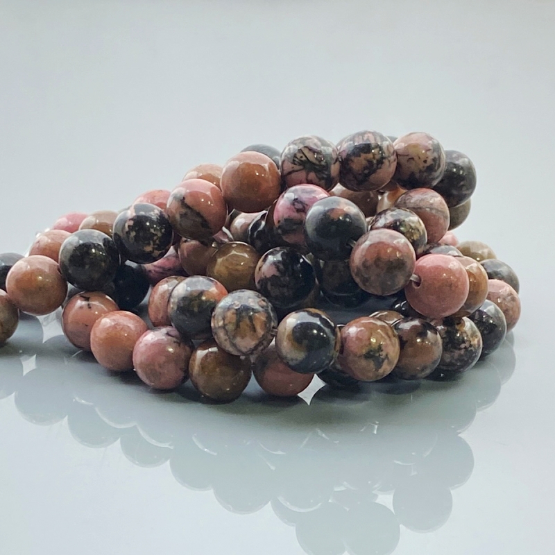 Rhodonite 8mm Smooth Round AA Gemstone Beads Lot - 182530