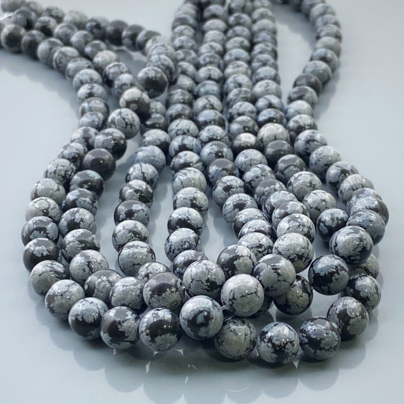 Snowflake Obsidian 8mm Smooth Round AA Gemstone Beads Lot - 182535