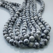 Snowflake Obsidian 8mm Smooth Round AA Gemstone Beads Lot - 182535
