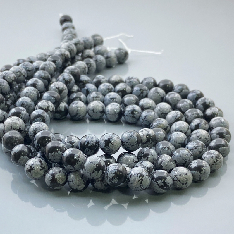 Snowflake Obsidian 8mm Smooth Round AA Gemstone Beads Lot - 182535