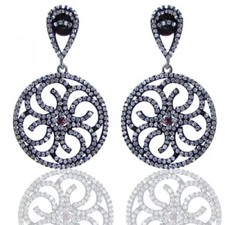 Lab Ruby and Diamond White CZ 925 Sterling Silver Earrings