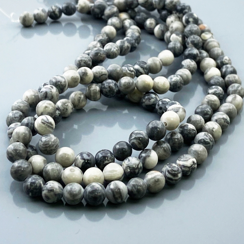 Grey Jasper 6mm Smooth Round AA Gemstone Beads Lot - 182542